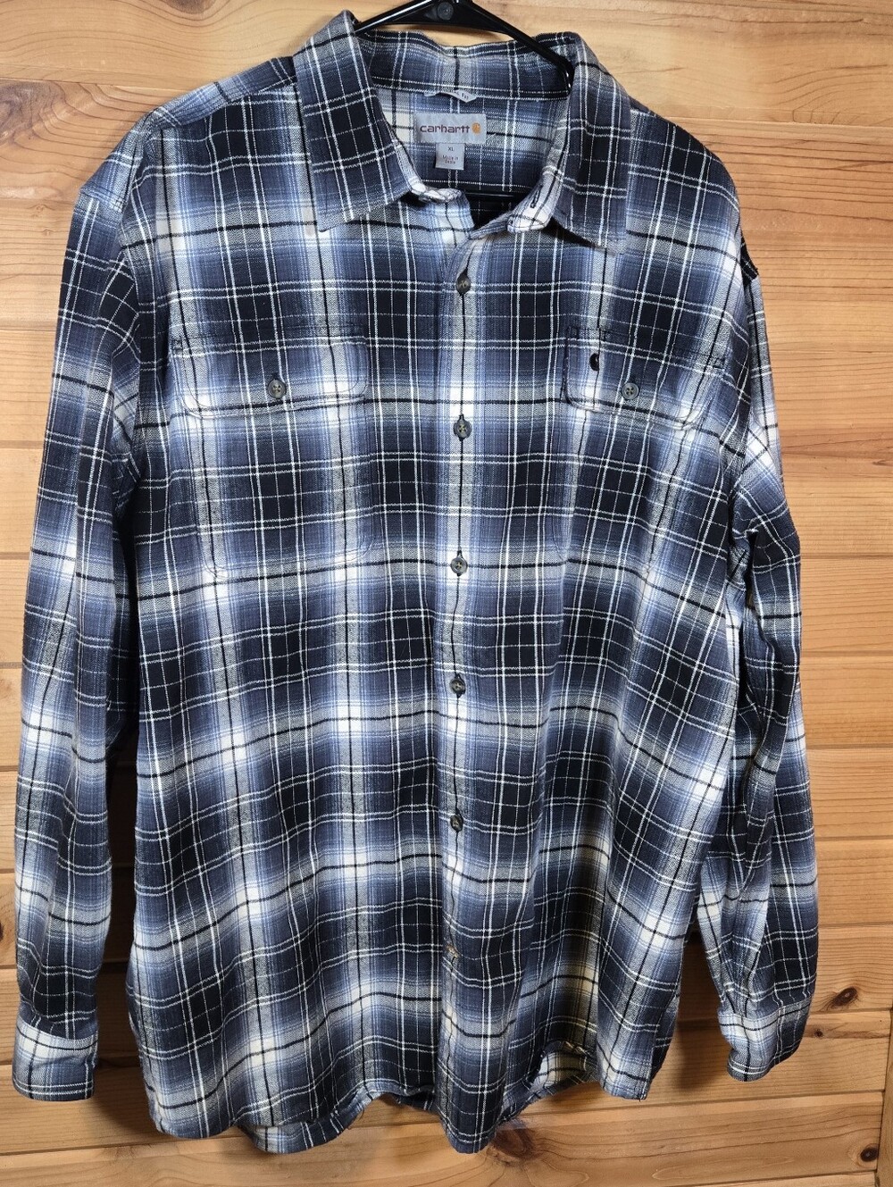 Carhartt Men's Flannel Shirt XL Plaid Blue Original Fit Heavyweight Long Sleeve
